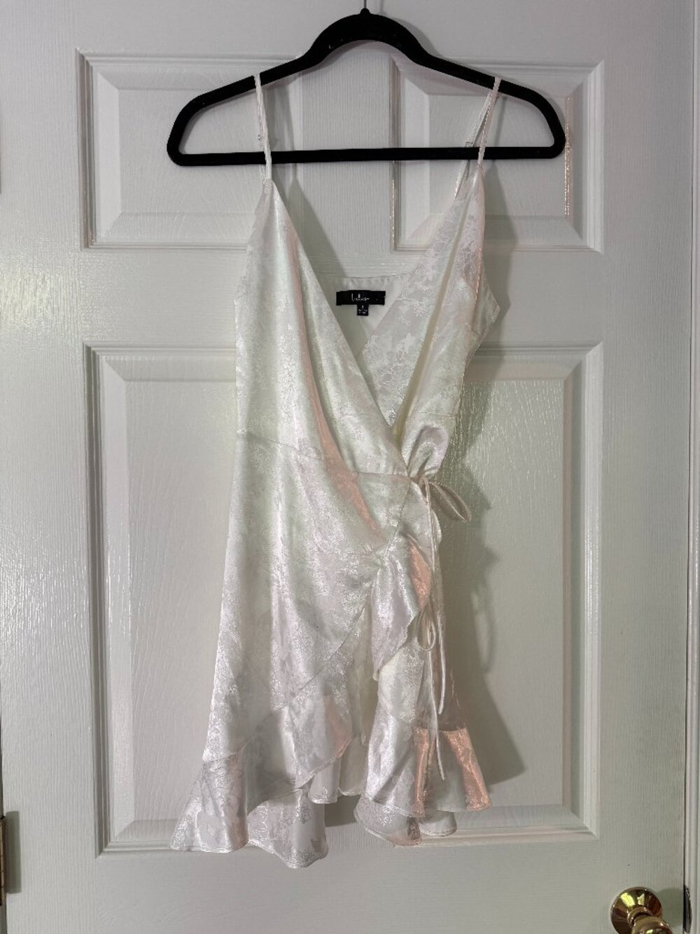 Lulus White Satin Floral Jacquard Dress - Size Small